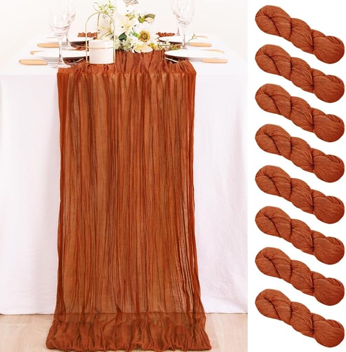8 Pack Cheesecloth Terracotta Table Runner 10ft Rustic Gauze Decor | by MLMC