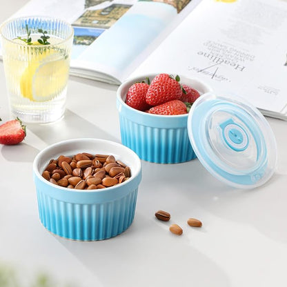 vancasso 8 oz Ramekins with Lid, Porcelain Creme Brulee Souffle Dishes - Image 6