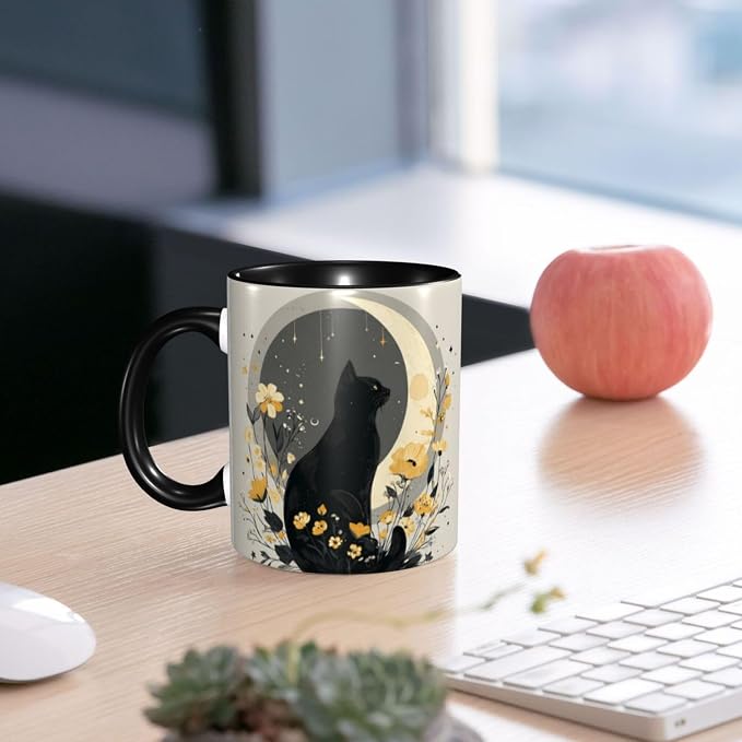 Yrebyou Cat and Moon Coffee Mug 11oz Ceramic Cup - Image 6
