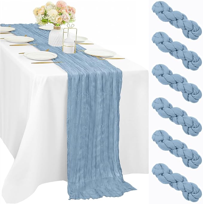 6 Pcs 10FT Dusty Blue Cheesecloth Table Runner 35 x 120 Inches Long Runner by Sunnyline