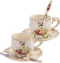 Foraineam Set of 2 Tea Cup and Saucer, 8 oz. Flowering Shrubs Ivory Ceramic by Foraineam