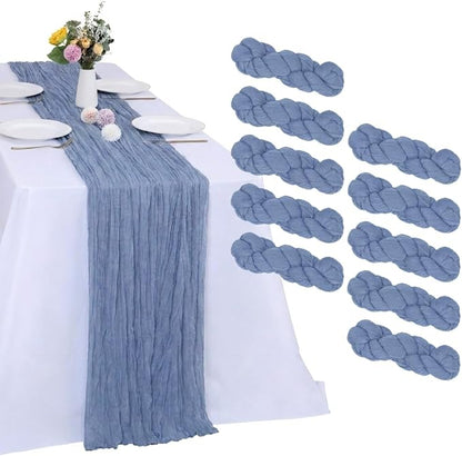 10 Pack Dusty Blue Cheesecloth Table Runner 17 x 108 Inch | Boho Gauze Fabric by RestfulGlow
