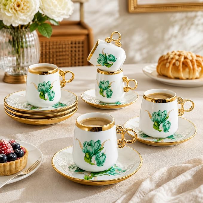 Porcelain Tea Cups and Saucers Set - Image 3
