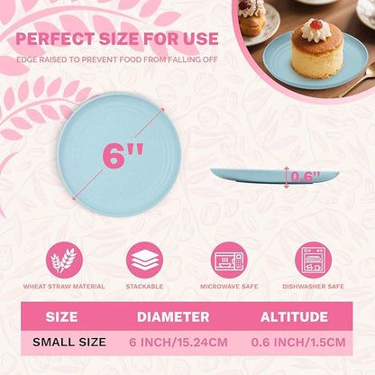 Homienly Mini Appetizer Plates 5.7-inch Wheat Straw Plates Set of 8 - Unbreakable Small Dessert, Snack, Salad Plates - Dishwasher Safe - Vibrant Memphis Colors