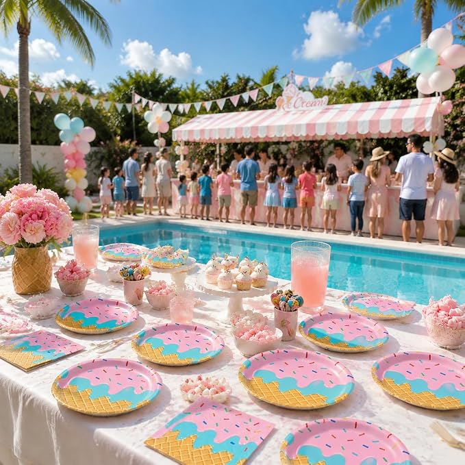 40 Pcs Ice Cream Plates and Napkins Party Supplies, Disposable Ice Cream Paper - Image 6