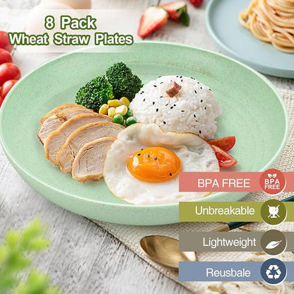 10 Inch Wheat Straw Dinner Plates Set of 8, Unbreakable Plastic Reusable Plates - Image 2