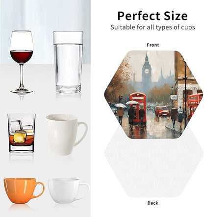 4Pcs Leather Coaster for Drinks London Impression Cup Coasters Aesthetic Drink - Image 4