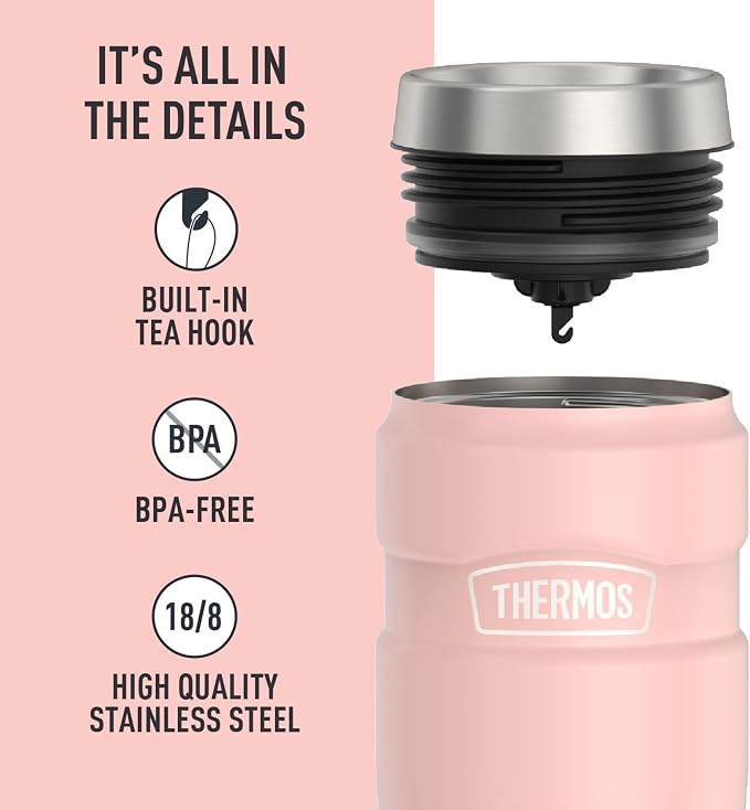 THERMOS Stainless King Stainless Steel Tumbler, Matte Pink | Vacuum-Insulated - Image 4