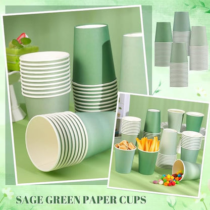 NatNarr 100 Pack Gradient Sage Green Paper Cups, 9oz Baby Shower Paper Cup | - Image 5