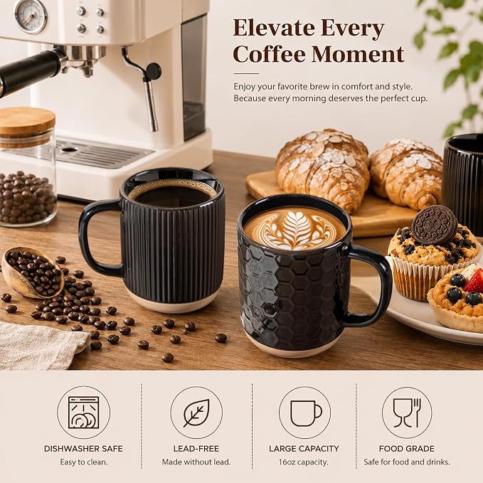 GBhome Coffee Mugs Set of 6, 16 oz Black Coffee Cups - Image 5
