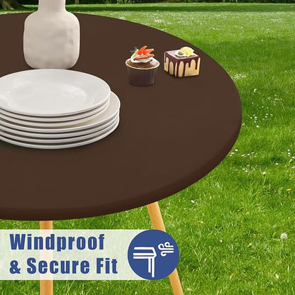 Round Spandex Tablecloth 2 Pack, Elastic Fitted Waterproof Tablecloths for 36"-44" Tables, Stretch Washable Picnic Table Cover for Camping, Dining, Indoor and Outdoor, Coffee