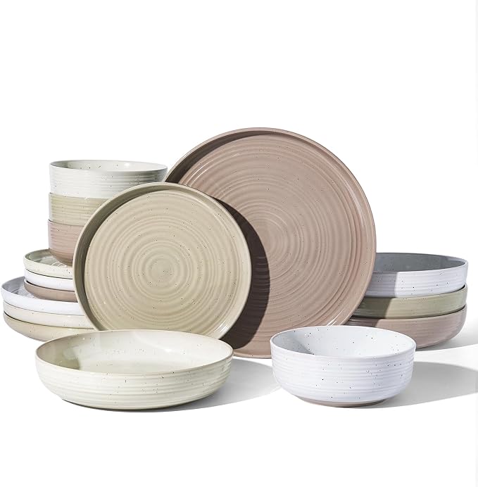 Stoneware Dinnerware Sets with Pasta Bowls, Service by FamiwarePremium
