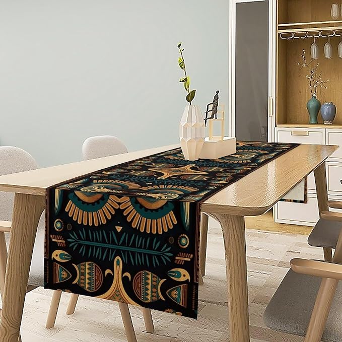 Vintage Ancient Egypt Table Runner Ethnic Old Egyptian Floral Geometric - Image 2
