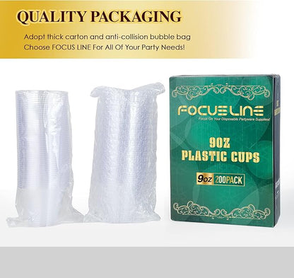 FOCUSLINE 200 Count 9 oz Clear Plastic Cups | Disposable Heavy Duty Hard - Image 7