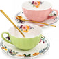 Lyellfe Set of 2 Tea Cup and Saucers, 8 Oz Floral Tea Cups by Lyellfe
