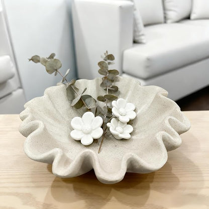 10" Large Handmade Decorative Bowl decor, Handicraft Scalloped Bowls for Modern Home Decor,Ruffle Decor,Key Bowl for Entry Table,Decorative Fruit Bowl for Kitchen Counter,Light Gray