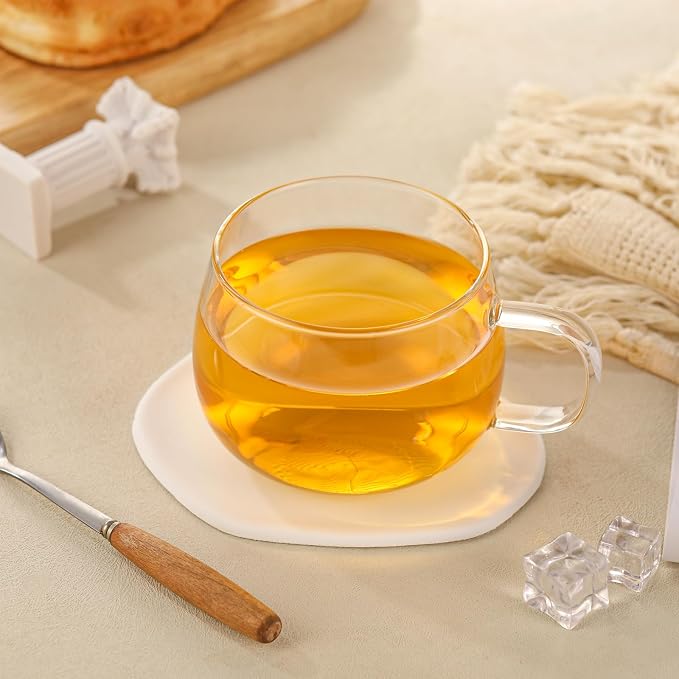 Glass Tea Cups Set of 2, Dishwasher & Microwave Safe Large Coffee Mugs - Image 8