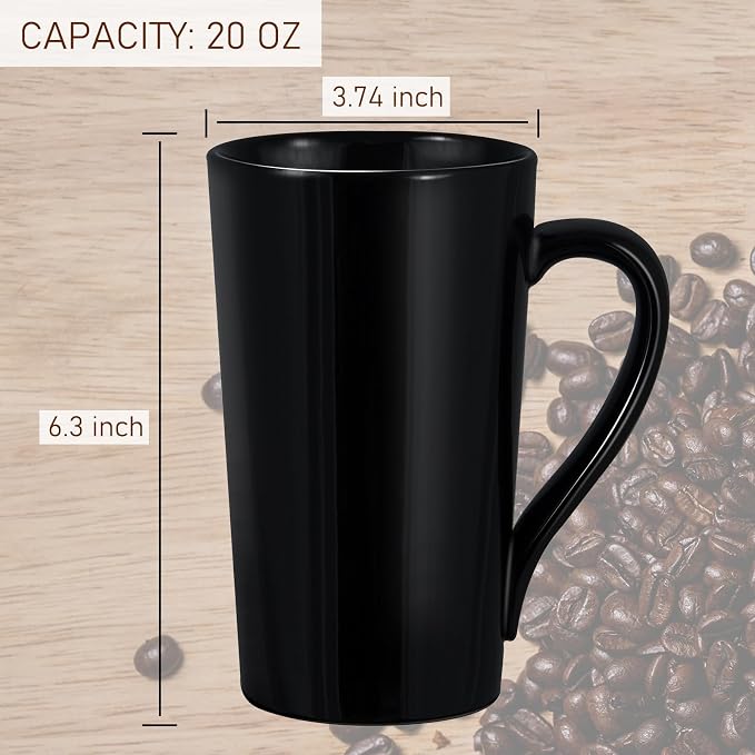 20 oz Ceramic Black Coffee Mugs Set of 6, Large Tall Coffee Mug - Image 3