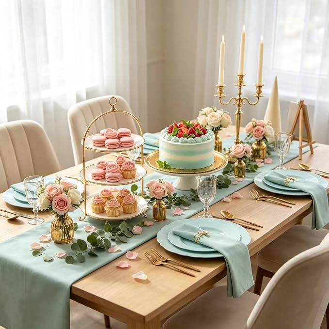 60pcs Mint Green Plastic Plates - Image 3