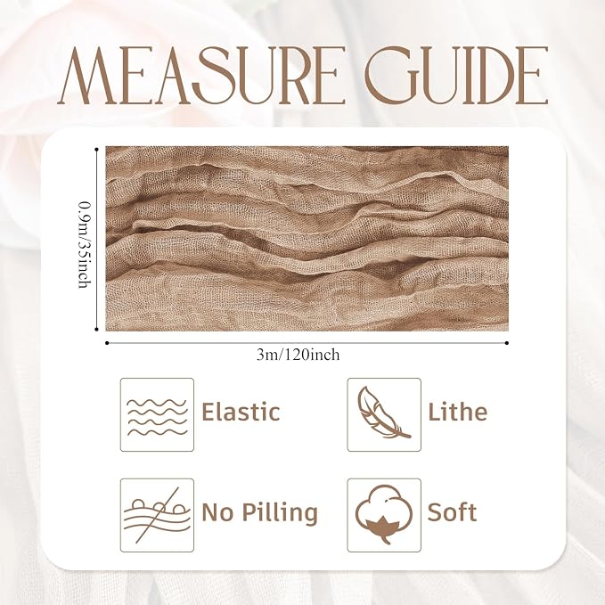 Cheesecloth Table Runner Nude Brown 10FT Boho Gauze, 4 Pack | 120 Inch Cheese - Image 2
