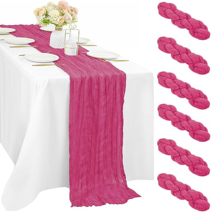 6 Pieces Hot Pink Cheesecloth Table Runners 10FT Gauze Fabric Runner by Sunnyline