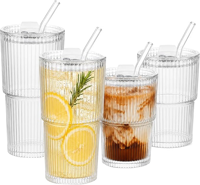Ribbed Glass Tumbler Drinking Glasses by JUNDRUM