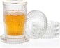 JUXYES 5 Pack Glass Coasters Round Cup Mat, Clear Glass Coaster for Drinks Coffee Tea Wine, Decorative Wine Bottle Coasters, Crystal Drink Coasters for Restaurant bar Kitchen Dining Table