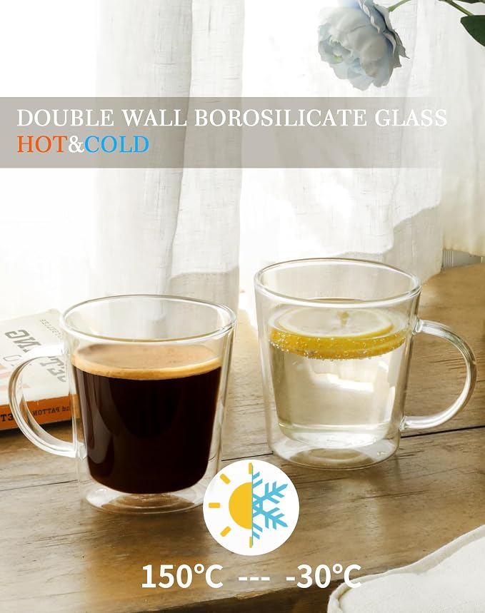 LIBWYS 12oz Double Wall Glass Coffee Mugs, Cappuccino Latte Tea Cups - Image 5