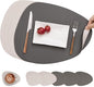 Myir JUN Placemats, Dual-Sided Placemats Waterproof Faux Leather Placemats Set of 6 Place Mats and Coasters Non-Slip Washable Table Mats for Dining Table (Gray Beige, Set of 6)