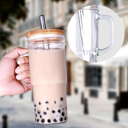 24oz Glass Cups with Lids and Straws - Image 3