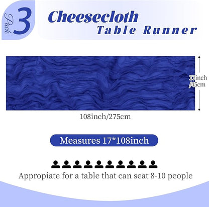 3 Pack Royal Blue Cheesecloth Table Runner, 17 x 108 Inch, Gauze Cheese Cloth - Image 4