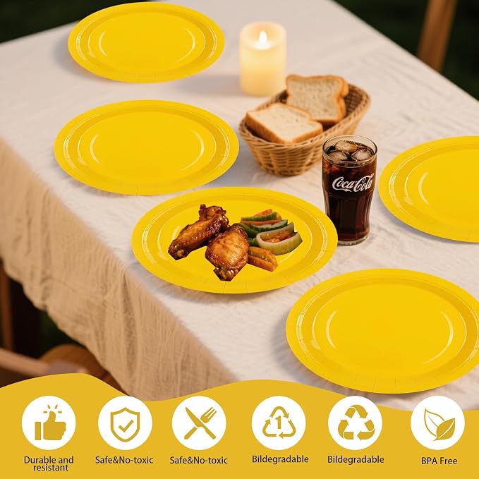50PCS Yellow Paper Plates and Napkins, 7Inch Solid Yellow Dessert Plates | - Image 4