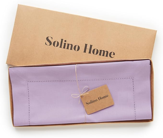 Solino Home Cotton Linen Dining Table Runner Lavender Hemstitch, 14 x 72 in | - Image 4