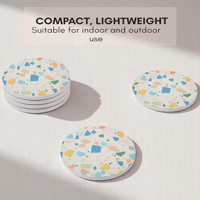Terrazzo Coasters Set of 6, Colorful Boho Absorbent Ceramic Coasters | Speckled - Image 8