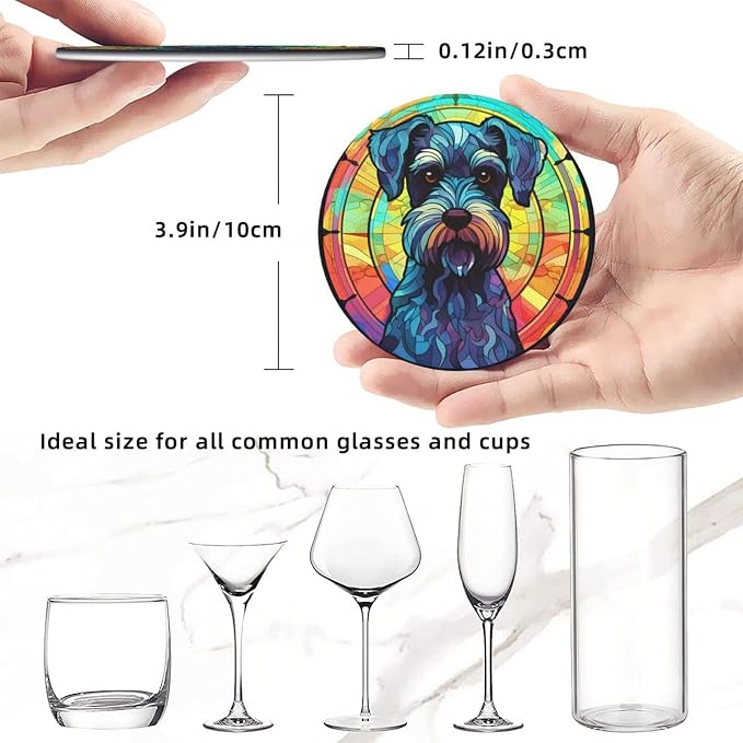 Miniature Schnauzer Stained Dog Breed Glass Art Leather Drinks Coasters - Image 3