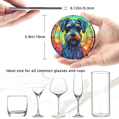Miniature Schnauzer Stained Dog Breed Glass Art Leather Drinks Coasters - Image 3