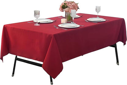 2-Pack 60x102 inch Burgundy Table Cloths, Solid Stain and Wrinkle Resistant Oblong Tablecloth, Premium Plain Weave Polyester Fabric Rectangle Table Linen Covers for Hotel, Wedding