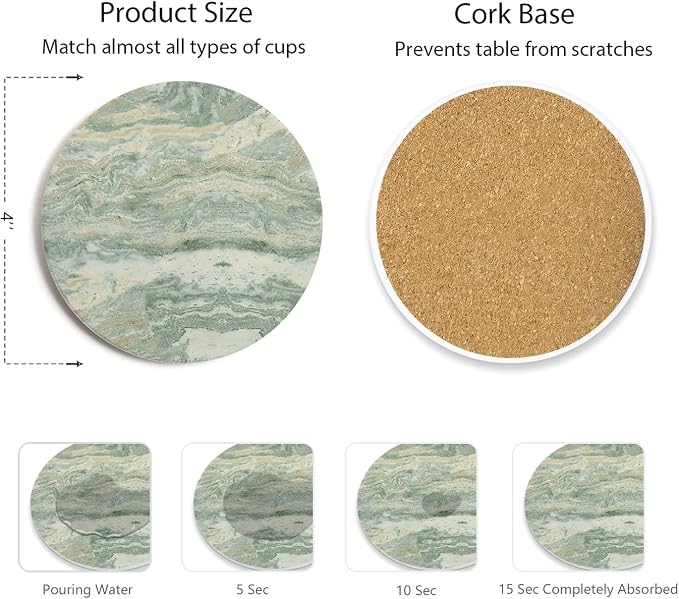 Set of 6 Sage Green Abstract Onyx Marble Coasters - Image 2