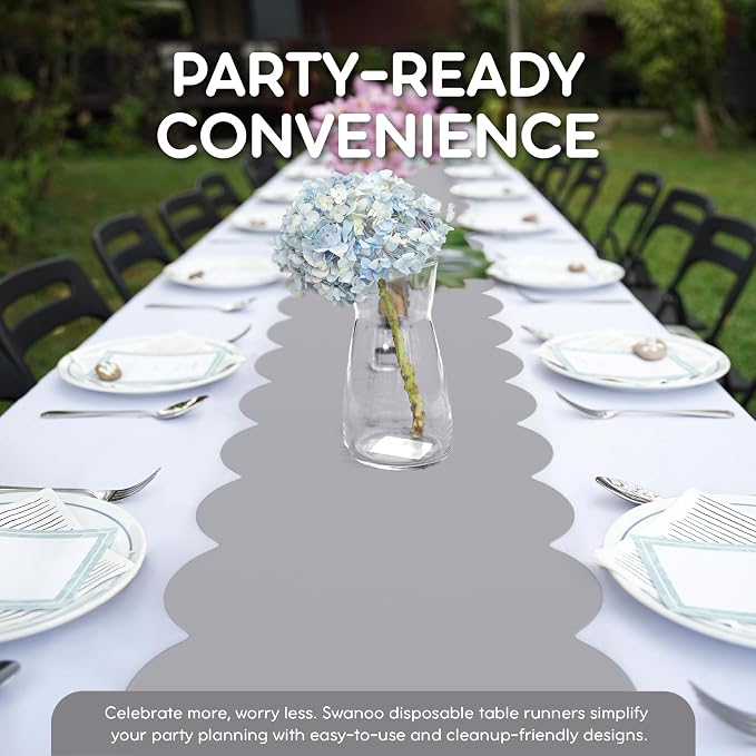 Silver Grey Scallop Table Runner, Disposable Plastic, 5 Pk - Image 3