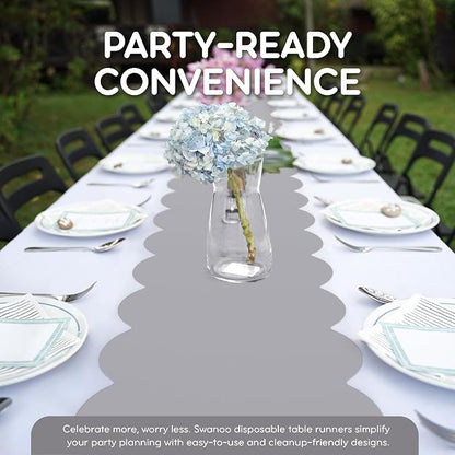 Silver Grey Scallop Table Runner, Disposable Plastic, 5 Pk - Image 3