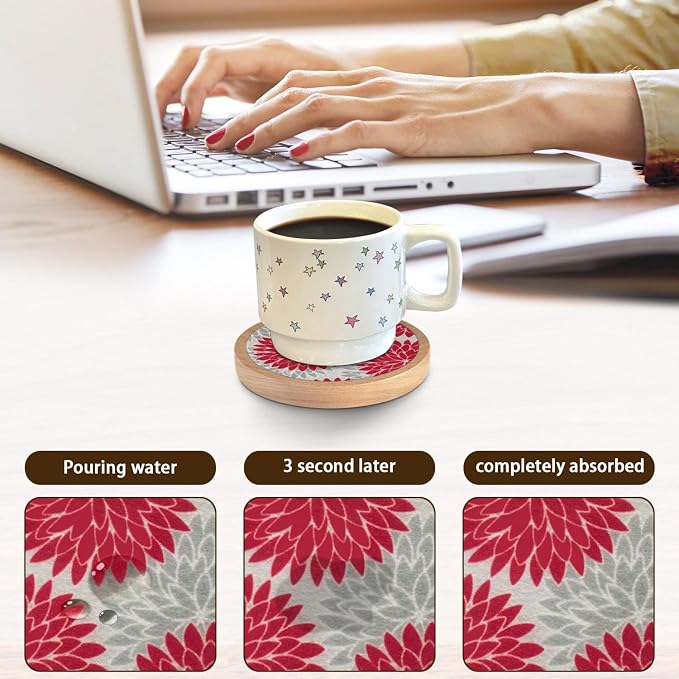 Wood Coasters Set of 6 with Holder, Cewiru Cup Mat - Image 4