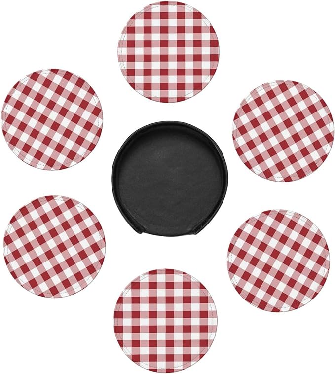 6 Pcs Farmhouse Decoration Farm Red and White Plaid Buffalo Check Leather - Image 7