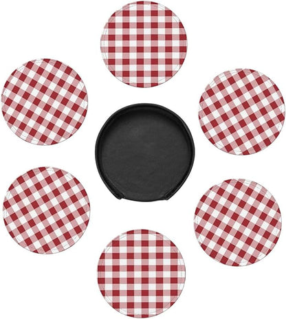 6 Pcs Farmhouse Decoration Farm Red and White Plaid Buffalo Check Leather - Image 7