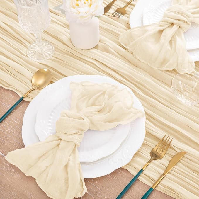 3 Pack Beige Cheesecloth Table Runner 10ft Boho Rustic Gauze Runner | - Image 6