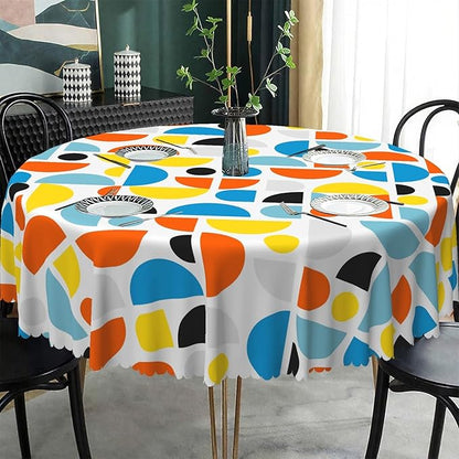 Laeacco 54 Inch Geometric Round Tablecloth Colorful Sector Circular Pattern Modern Abstract Art Print Table Cloth Washable Waterproof Wrinkle Free Table Cover for Kitchen Dining Picnic Party Decor