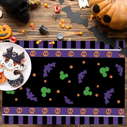 Seliem Purple Halloween Placemats Set of 4 | Bat Skull Polka Dot Dining Table - Image 4