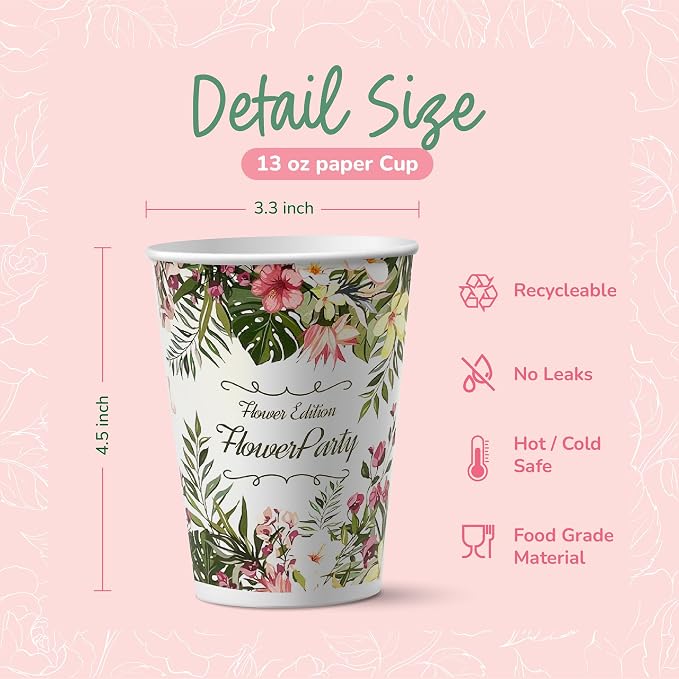Vintage Floral Paper Cups for Hot Cold Drinks, Disposable Drinking Tea Coffee - Image 2