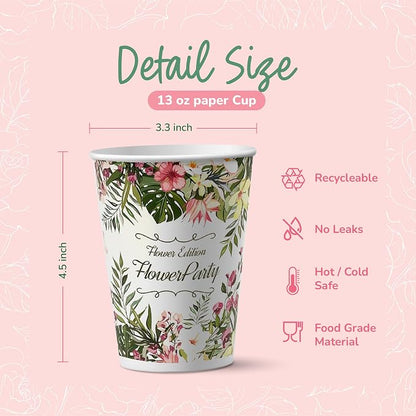 Vintage Floral Paper Cups for Hot Cold Drinks, Disposable Drinking Tea Coffee - Image 2