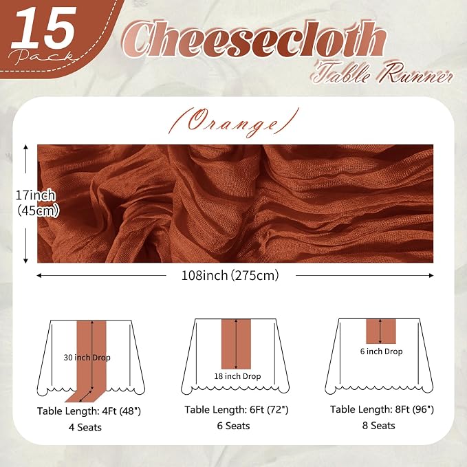 15 Pack Terracotta Cheesecloth Table Runner 17 x 108 inch Cheese Cloth Table - Image 2