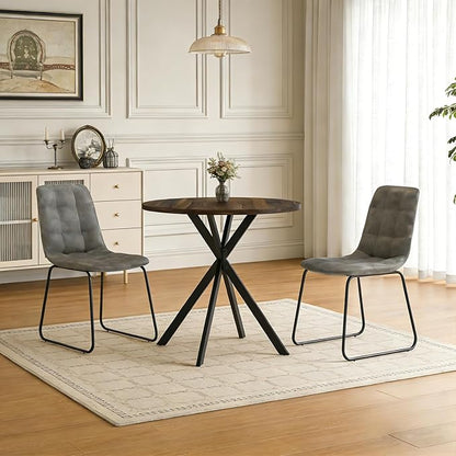 31.5" Round Dining Table Chairs Set for 2, Small Dining Table Chairs Set Space-Saving, Small Dinette Sets for 2 for Kitchen Dining Room Apartment(Walnut Table + Gray Chairs)